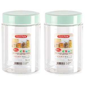 PlasticForte Voorraadpot/bewaarpot - 2x - 800 ml - kunststof - mint groen- B10 x H15 cm -
