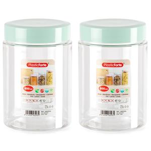 PlasticForte Voorraadpot/bewaarpot - 2x - 800 ml - kunststof - mint groen- B10 x H15 cm -