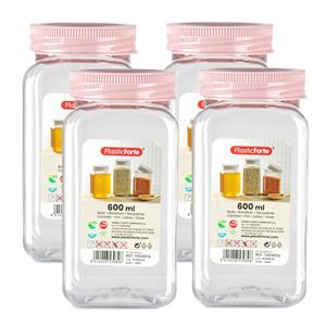 PlasticForte Voorraadpot/bewaarpot - 4x - 600 ml - kunststof - oud roze - B7 x H15 cm -