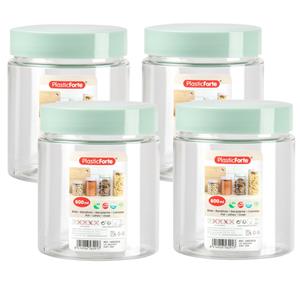PlasticForte Voorraadpot/bewaarpot - 4x - 600 ml - kunststof - mint groen - B10 x H12 cm -