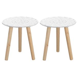 Merkloos Set van 2x stuks plantenstandaards rond hout wit/naturel 30 x 30 cm -