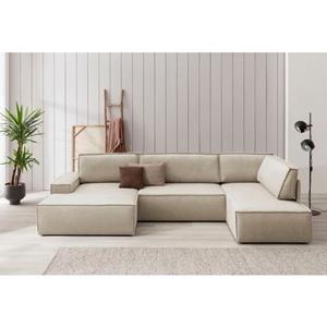 Home affaire Zithoek SHERWOOD XXL 329 cm, U-model, bedbank, Slaapfunctie met bedkist (194x139 cm), cord, vintage, fluweel