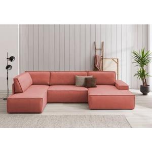 Home affaire Zithoek SHERWOOD XXL 329 cm, U-model, bedbank, Slaapfunctie met bedkist (194x139 cm), cord, vintage, fluweel