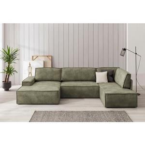 Home affaire Zithoek SHERWOOD XXL 329 cm, U-model, bedbank, Slaapfunctie met bedkist (194x139 cm), cord, vintage, fluweel