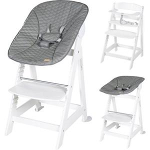 Roba Born Up Treppenhochstuhl, Set 2in1, 'Stone gesteppt', Hochstuhl mit Liegefunktion, ab Geburt weiß