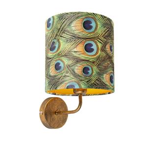 qazqa Vintage Wandlampe Gold mit Veloursschirm 20/20/20 Pfau - Matt - Gold/Messing