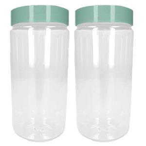 PlasticForte Voorraadpot/bewaarpot - 2x - 1.25L - kunststof - mint groen - B10 x H20 cm -