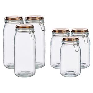 Vivalto Set van 6x stuks luxe keuken voorraadpotten met klepdeksel koper 1500 ml en 2100 ml -