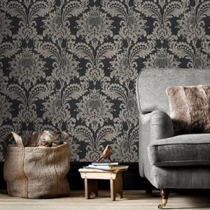 Sublime Vliesbehang Damask Zwart