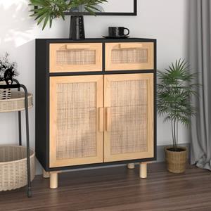 VidaXL Dressoir 60x30x75 cm massief grenen hout en rattan zwart