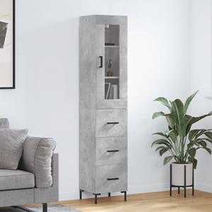 Hoge kast 34,5x34x180 cm bewerkt hout betongrijs