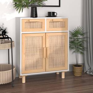VidaXL Dressoir 60x30x75 cm massief grenenhout en rattan wit