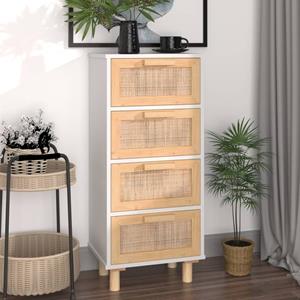 VidaXL Dressoir 40x30x90 cm massief grenenhout en rattan wit