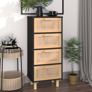VidaXL Dressoir 40x30x90 cm massief grenen hout en rattan zwart