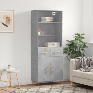 VidaXL Hoge kast 69,5x34x180 cm bewerkt hout betongrijs