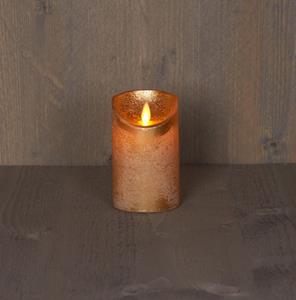 Anna's Collection Batterijverlichting kaars wax rustiek met bewegende vlam goud 12.5 cm - 