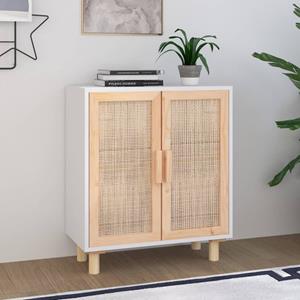 VidaXL Dressoir 60x30x70 cm massief grenenhout en rattan wit