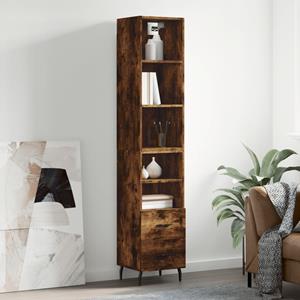 Hoge kast 34,5x34x180 cm bewerkt hout gerookt eikenkleurig
