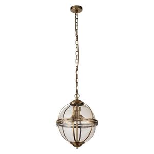 Coronet 3-flammige Pendelleuchte, antikes Messing, Glas - Searchlight