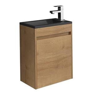 Wc Badmöbel Sinta 40x22 cm Eiche Schwarzes Waschbecken - Schrank Waschbecken Badezimmer Toilette - Eiche