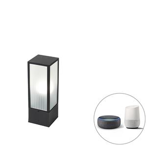 QAZQA Smart staande buitenlamp zwart met ribbel glas 40 cm incl. Wifi A60 - Charlois