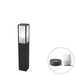 qazqa Smarte Steh-Außenleuchte schwarz mit geriffeltem Glas 80 cm inkl. wlan A60 - Charlois - Schwarz