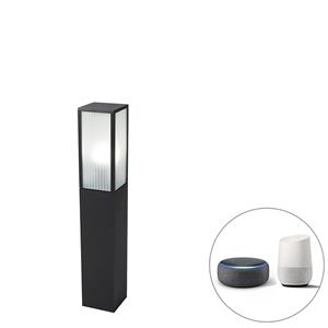 QAZQA Smart staande buitenlamp zwart met ribbel glas 80 cm incl. Wifi A60 - Charlois