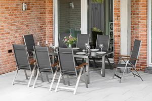 MERXX Tuin-eethoek Ferrara 8 klapstoelen, uittrekbare tafel (9-delig)