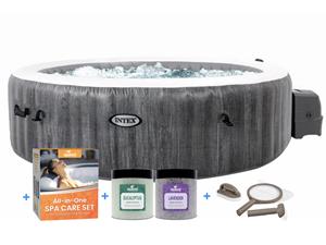 Intex PREMIUM PureSpa Greywood Bubble Deluxe + Aquatural Care Set + WiFi