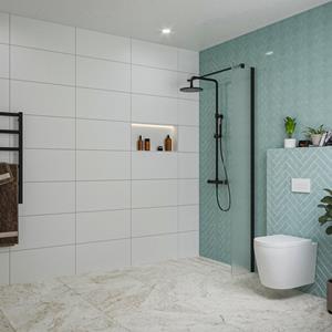 Fortifura Galeria inloopdouche - 30x200cm - mat glas - wandarm - mat zwart SW797931/SW797905