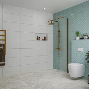 Fortifura Galeria inloopdouche - 40x200cm - mat glas - wandarm - Geborsteld koper PVD (Koper) SW797921/SW876702