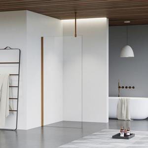 Fortifura Galeria inloopdouche - 30x200cm - helder glas - plafondarm - Geborsteld koper PVD (Koper) SW797909/SW876702/SW876705