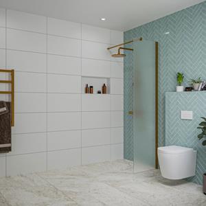 Fortifura Galeria inloopdouche - 50x200cm - mat glas - wandarm - Geborsteld koper PVD (Koper) SW797922/SW876702