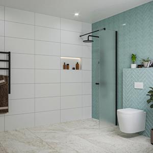 Fortifura Galeria inloopdouche - 50x200cm - mat glas - wandarm - mat zwart SW797922/SW797905