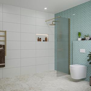 Fortifura Galeria inloopdouche - 60x200cm - ribbelglas - wandarm - Geborsteld Messing PVD (Goud) SW797950/SW797910