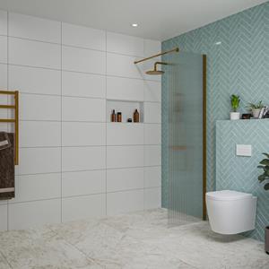 Fortifura Galeria inloopdouche - 60x200cm - ribbelglas - wandarm - Geborsteld koper PVD (Koper) SW797950/SW876702