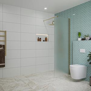 Fortifura Galeria inloopdouche - 70x200cm - mat glas - wandarm - Geborsteld Messing PVD (Goud) SW797924/SW797910