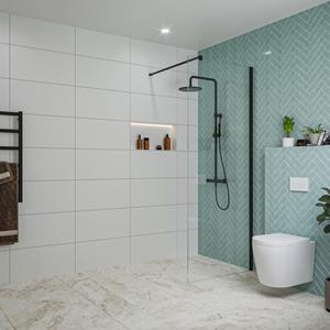 Fortifura Galeria inloopdouche - 80x200cm - helder glas - wandarm - mat zwart SW797914/SW797905