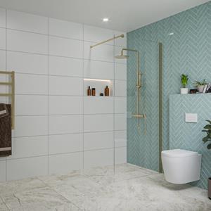 Fortifura Galeria inloopdouche - 90x200cm - helder glas - wandarm - Geborsteld Messing PVD (Goud) SW797926/SW797910