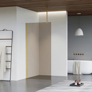 Fortifura Galeria inloopdouche - 60x200cm - rookglas - plafondarm - Geborsteld Messing PVD (Goud) SW797935/SW797910/SW804543