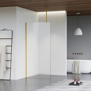 Fortifura Galeria inloopdouche - 60x200cm - mat glas - plafondarm - Geborsteld Messing PVD (Goud) SW797923/SW797910/SW804543