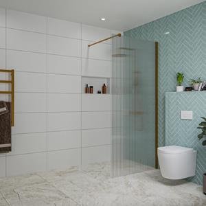 Fortifura Galeria inloopdouche - 90x200cm - ribbelglas - wandarm - Geborsteld koper PVD (Koper) SW797951/SW876702