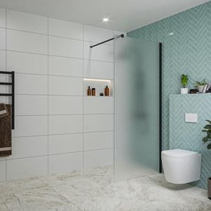 Fortifura Galeria inloopdouche - 90x200cm - mat glas - wandarm - mat zwart SW797929/SW797905