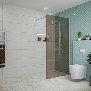 Fortifura Galeria inloopdouche - 100x200cm - rookglas - wandarm - mat wit SW797940/SW797906