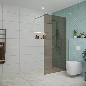 Fortifura Galeria inloopdouche - 100x200cm - rookglas - wandarm - Geborsteld Gunmetal PVD SW797940/SW797907