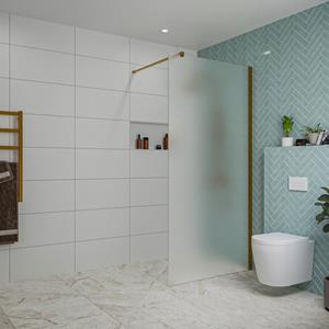 Fortifura Galeria inloopdouche - 100x200cm - mat glas - wandarm - Geborsteld koper PVD (Koper) SW797927/SW876702