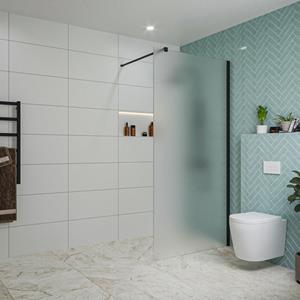 Fortifura Galeria inloopdouche - 100x200cm - mat glas - wandarm - mat zwart SW797927/SW797905