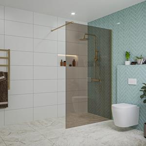 Fortifura Galeria inloopdouche - 120x200cm - rookglas - wandarm - Geborsteld Messing PVD (Goud) SW797944/SW797910