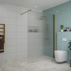 Fortifura Galeria inloopdouche - 140x200cm - ribbelglas - wandarm - Geborsteld koper PVD (Koper) SW797954/SW876702