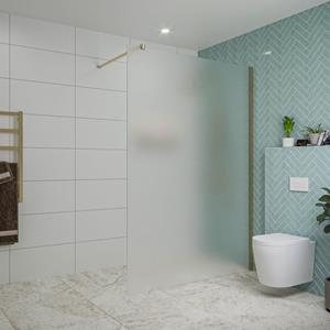 Fortifura Galeria inloopdouche - 140x200cm - mat glas - wandarm - Geborsteld Messing PVD (Goud) SW797937/SW797910